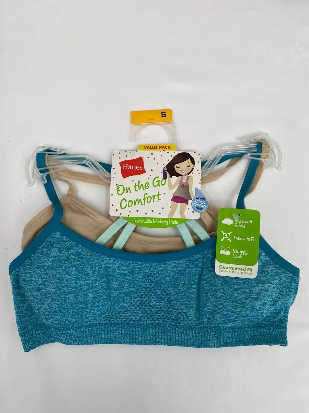 Hanes On The Go Comfort Strappy Back 2-pack Training Bras Teal Heather Beige Sm